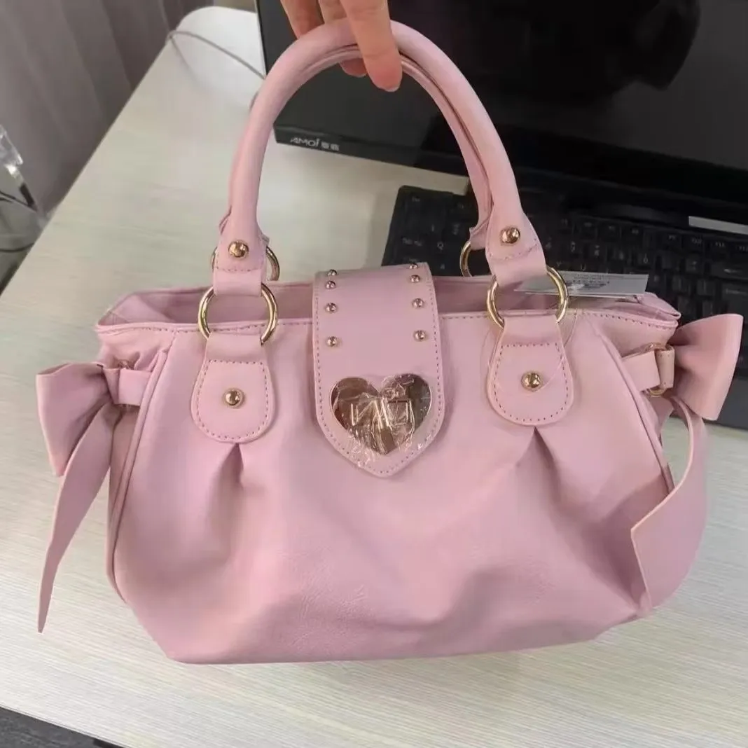 ตัวเลือกสินค้า Harajuku โบว์สีชมพูกระเป๋าผู้หญิงสไตล์ญี่ปุ่นสบายๆ Crossbody กระเป๋าสุภาพสตรีหวานน่ารักขนาดใหญ่ความจุไหล่กระเป๋า
