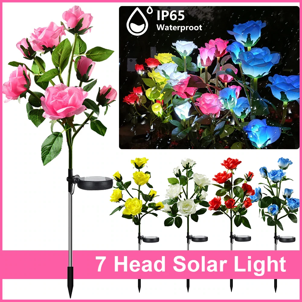 Solar Lights Solar LED Lights Garden Lighting 7 Head Solar LED Simulated Rose Lights Garden Lawn Lights Outdoor IP65 Waterproof Landscape Yard Decoration Solar solar lights,solar led lights,garden lighting
