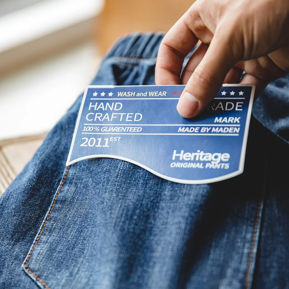 Maden Casual 7.8oz Washed Jeans for Men Baggy Wide Leg Straight Strech Denim Pants Uncle Fu Vintage Elastic Waist Cowboy Trouser