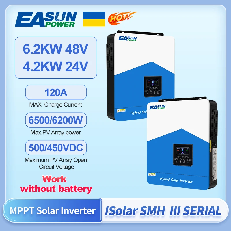 EASUN POWER Hybrid Solar Inverter Pure Sine Wave MPPT 6.2KW 4.2KW 3.2KW 2.2KW 12V 24V 48V 220v Solar Charger Power Home Inversor 1