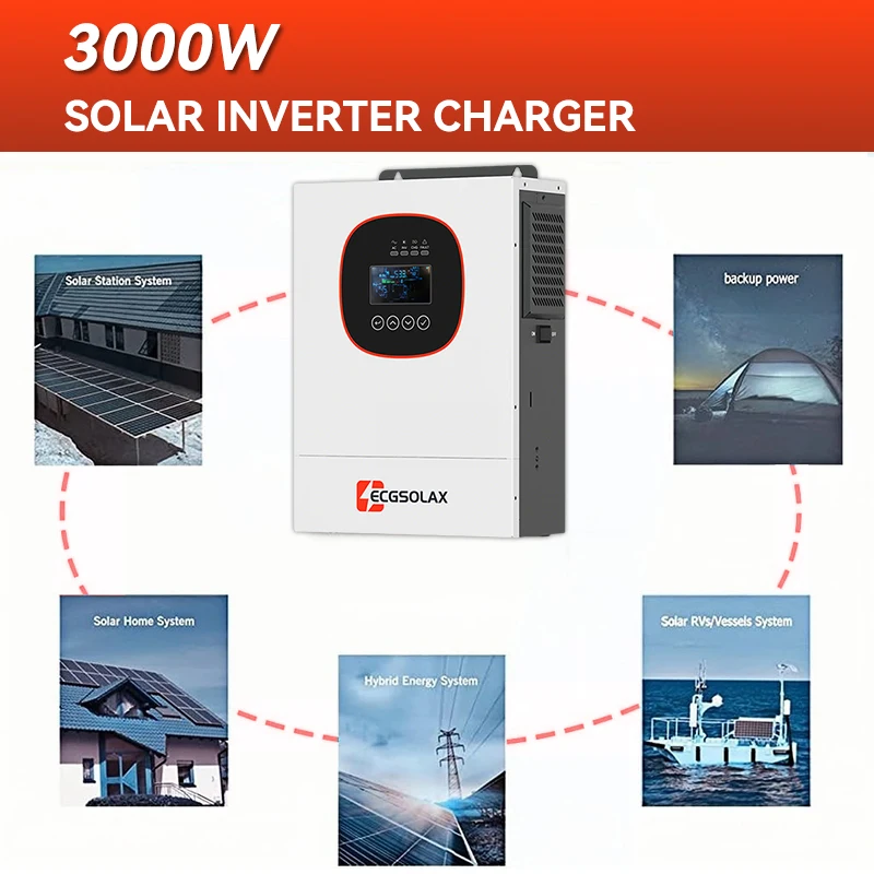 ECGSOLAX 1.2KW 하이브리드 태양광 인버터 12V 230Vac MPPT 100A 충전 컨트롤러 포함 오프그리드 하이브리드 인버터 1200W 최대 PV 115VDC