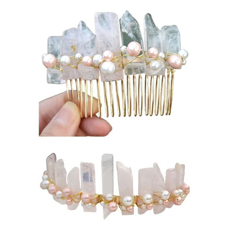 

A2ES for Raw Crystal Headhoop Pearl Hair Comb Bridal Headpiece Beads Embellished Hair Jewelry Bridesmaid Acces