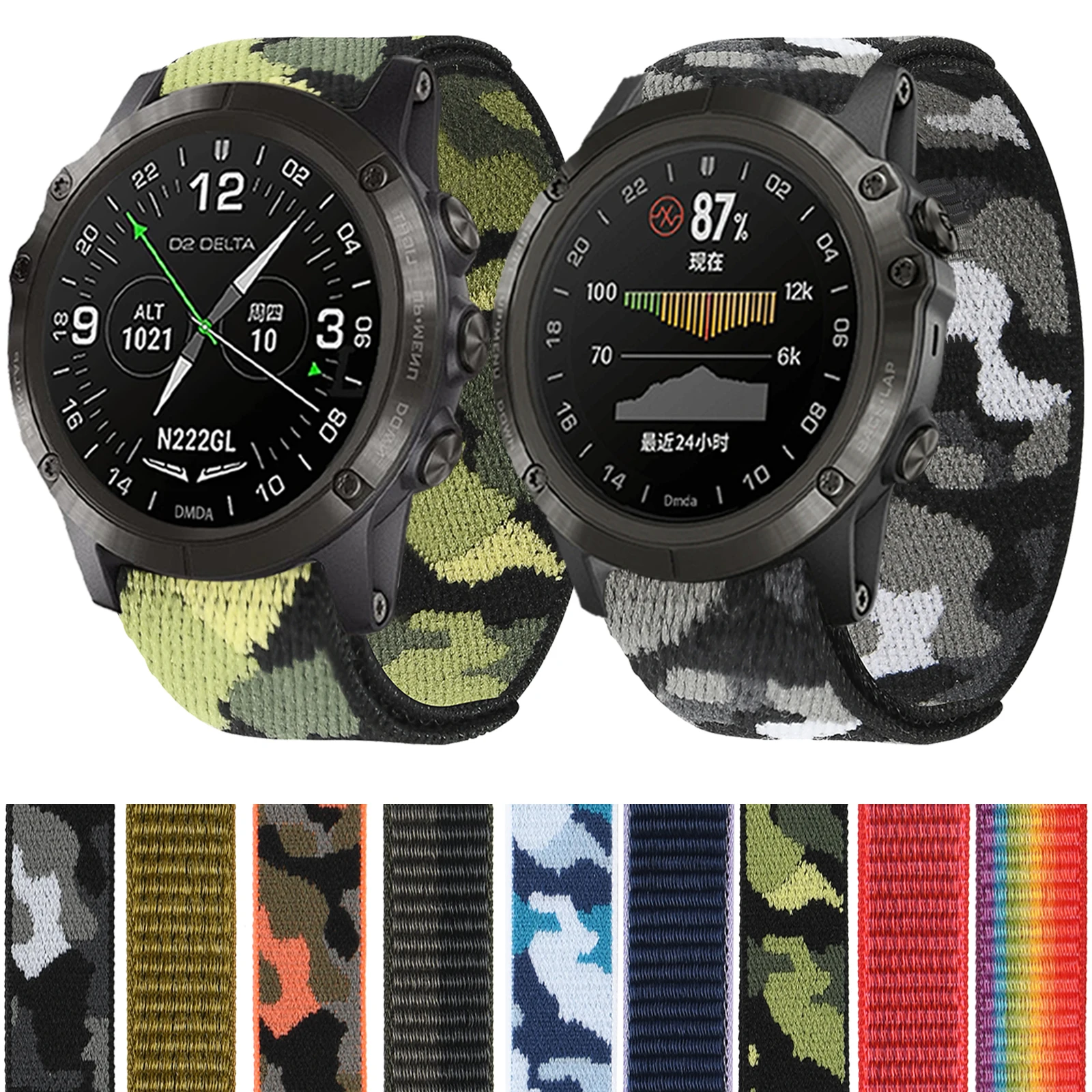 Cinturino In Nylon Hook & Loop Per Garmin D2 Delta Px Bravo/Charlie/Mach 1 Cinturino 22Mm 26Mm Bracciale Correa Cinturini Di Ricambio Per Cintura