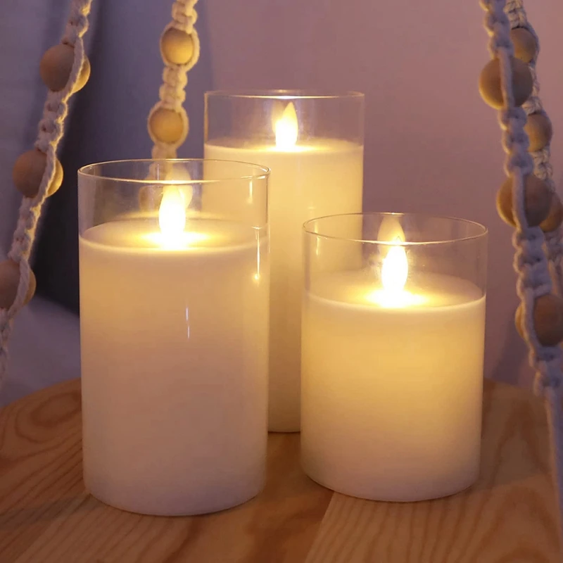 Battery Operated Flameless Candle Outdoor Waterproof Candle Flashing Flame Led Candle 3 Piece Set