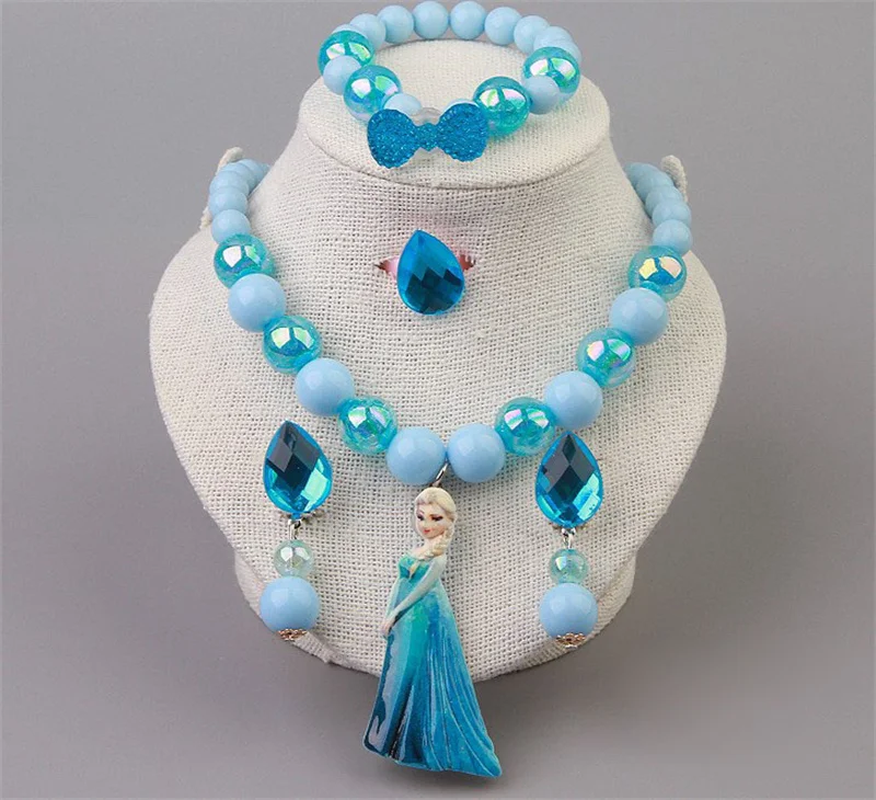 Disney Princess Frozen Necklace Bracelet Set Anime Cartoon Princess Anna  Elsa Sofia Ring Ear Studs Headwear Girls Jewelry Gift - AliExpress