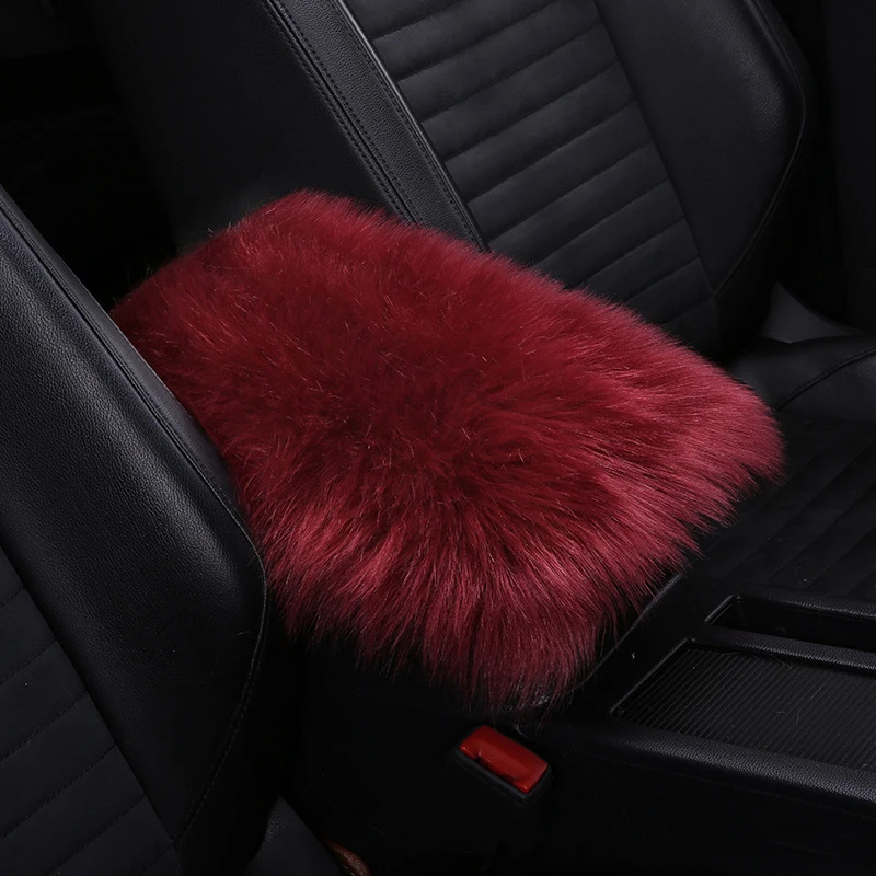 thumbnail image 1 of Reposabrazos de coche de piel de lana de colores de invierno, almohadilla universal de piel artificial suave y esponjosa, funda para consola central, accesorios para automóvil, 1 of 5