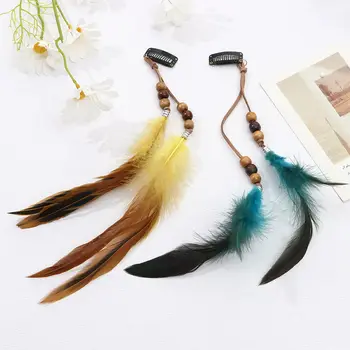 مشبك إطالة شعر من الريش ، قطع شعر ملونة بوهو خرافية ، شرابة هيبي هندية ، غطاء رأس قبلي ، موضة 3