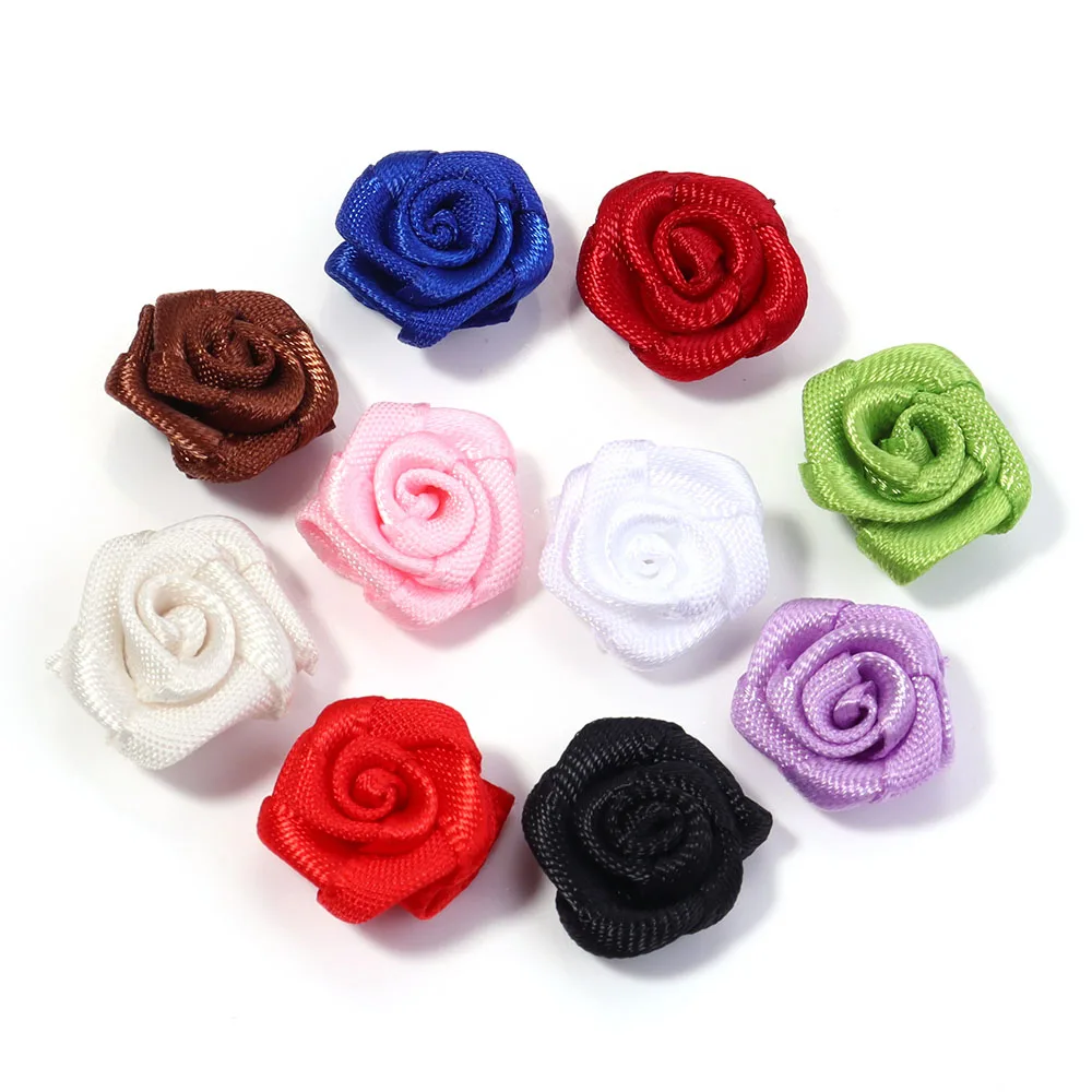 Set of 20 Mini Pink Satin Ribbon Roses for Craft and Party Decoration