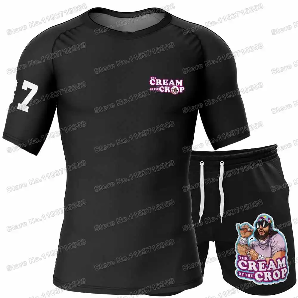 Macho Man Randy Savage Rash Guards Surfing Jersey Beach Shirts Swimwear Diving Gym Shorts MMA BJJ Men Jiu Jitsu Fitness Sets