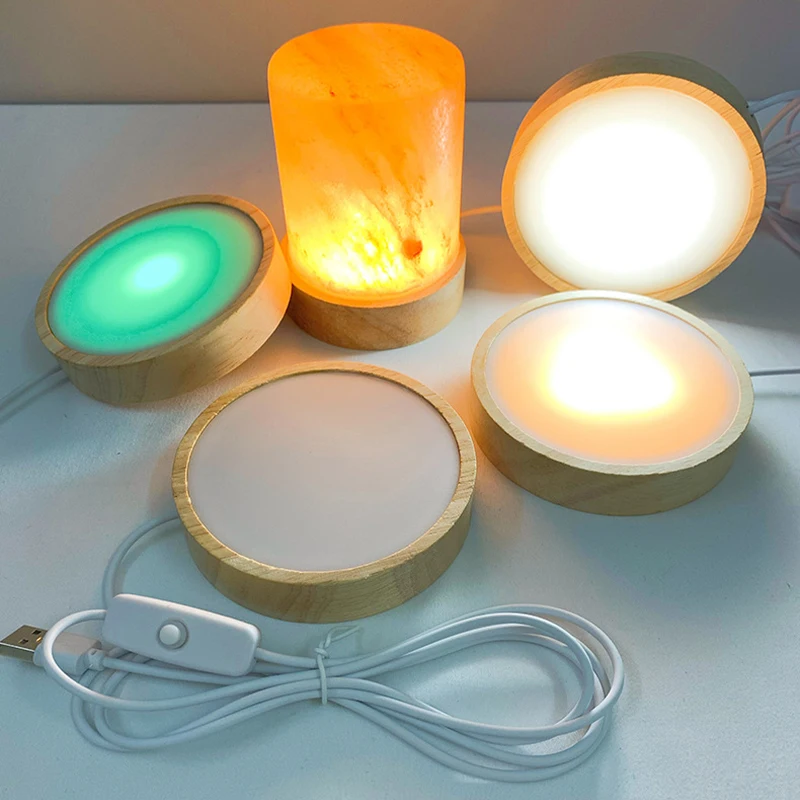 6/8/10CM Round Wooden LED Night Light Base 3D Decorative Wooden Holder Display Stand For Crystals Glass Ball Acrylic Decoration