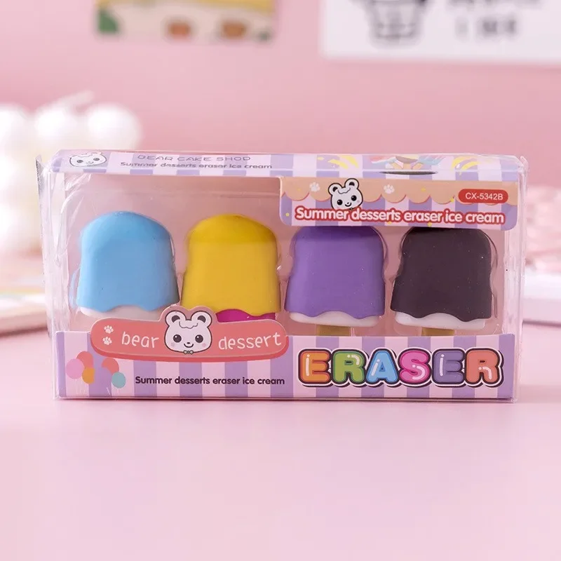 4Pcs/pack Cone ice cream food cute children cute stationery Pencil Dessert burger 11.5*5.5cm Eraser Rubber