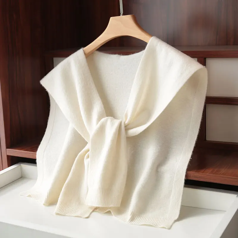 Spring and Autumn 100% Pure Wool Knitted Small Shawl Female Knotted Sweater Scarf Shoulder Neck Protection Cashmere Bib Dual-Use
