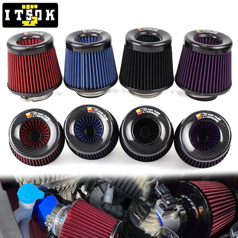 Filtre à Air Froid En Fibre De Carbone Universel 7,6 Cm - Kit Admission Air Voiture Avec Colliers Inox - Pour Moteur Atmosphérique