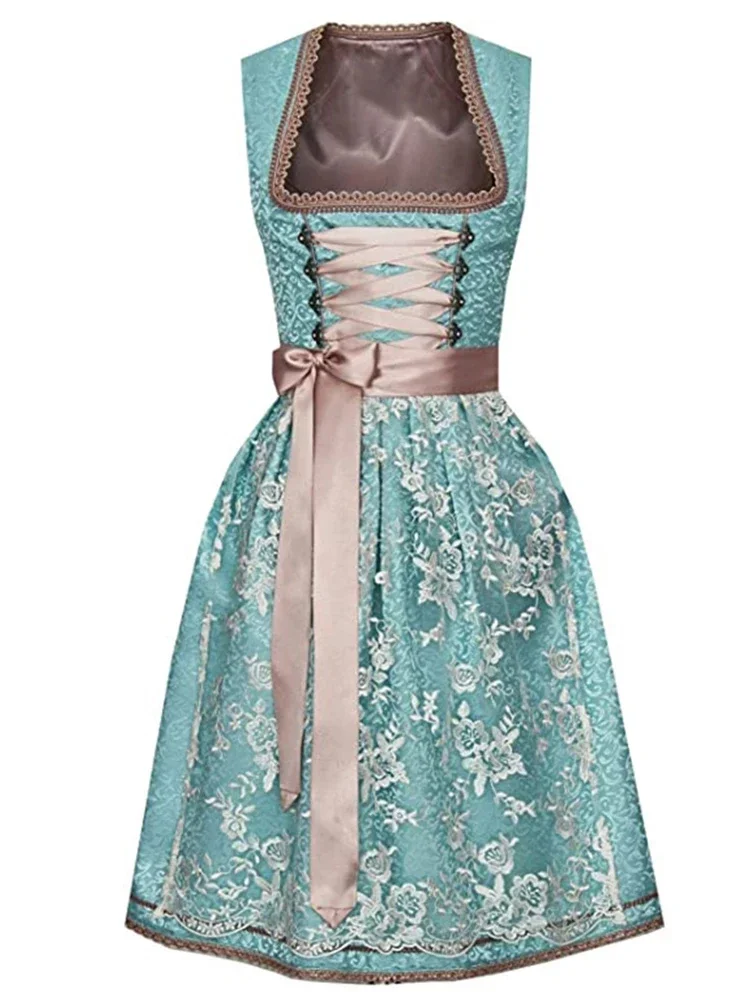 Dirndl Tradizionale Bavarese - Abito Donna Con Grembiule, Bianco E Blu, Per Oktoberfest