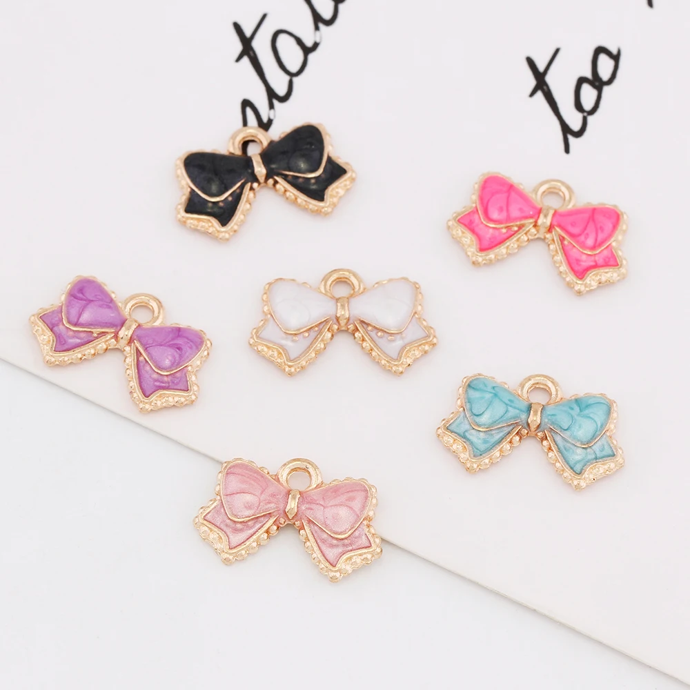 20Pcs 10*15mm Bow-knot Enamel Metal Charms Diy Findings Bracelets Earring Pendant Charms for Jewelry Making Supplies Accessories