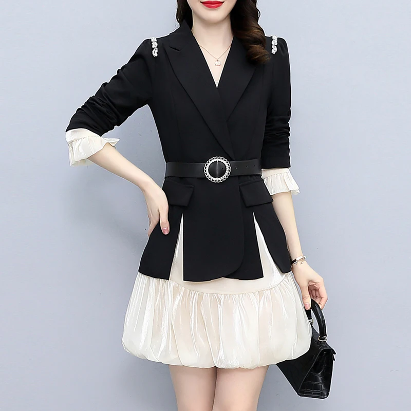 

Women Spring Autumn Korean Fashion Blazer Suits Vintage Long Sleeve Blazers+Hight Waist Mini Skirts 2 Pieces Sets Office Lady