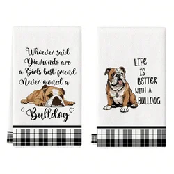 Bulldog Cute Quotes Kitchen Towels - Super Absorbent Soft Cloth Set for Cooking, Baking, and Home Decoration (WHITE)