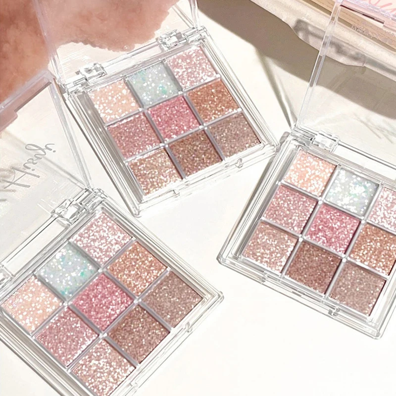 9-Color Glitter Eyeshadow Palette Pink Pearly Eyeshadow Palette Dream Girl Eye Makeup Shiny Eye Shadow Pigments