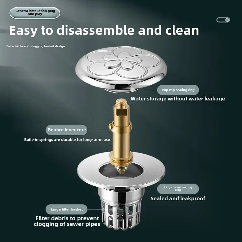 Press Bounce Basin Pop-up Drain Filter Bathroom Shower Sink