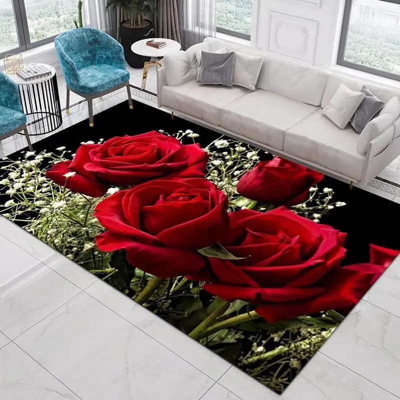 Tapete Home Decor Entrada Porta Mat Flor Rose Peônia Pastoral 3D Impresso Tapete Sala Tapetes Tapete Peludo Tapete Decoração Do Quarto