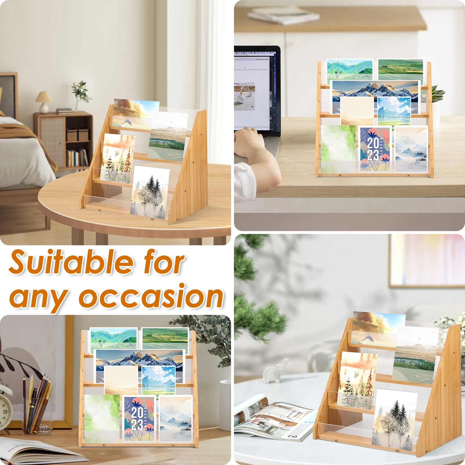 Card Display Stand Greeting Card Display Multifunctional Bamboo Acrylic Card Stand 4 Tier Card Display Holder Easy to Install 5