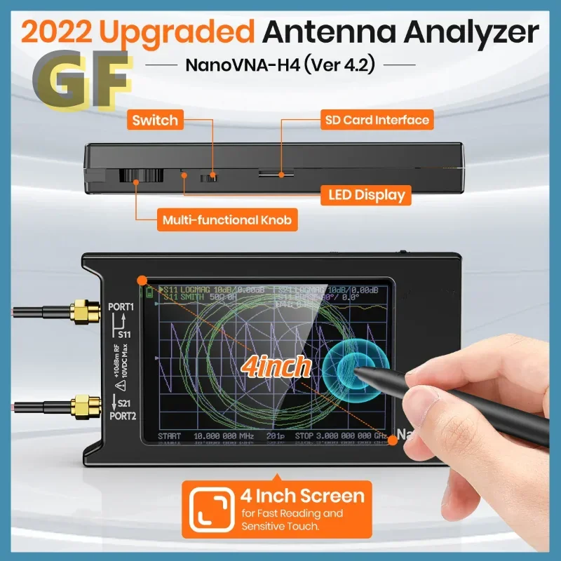New Updated NanoVNA-H4 4inch Vector Network Analyzer 10k-1.5GHz HF VHF UHF Antenna Analyzer Version 4.3 with SD Card Slot