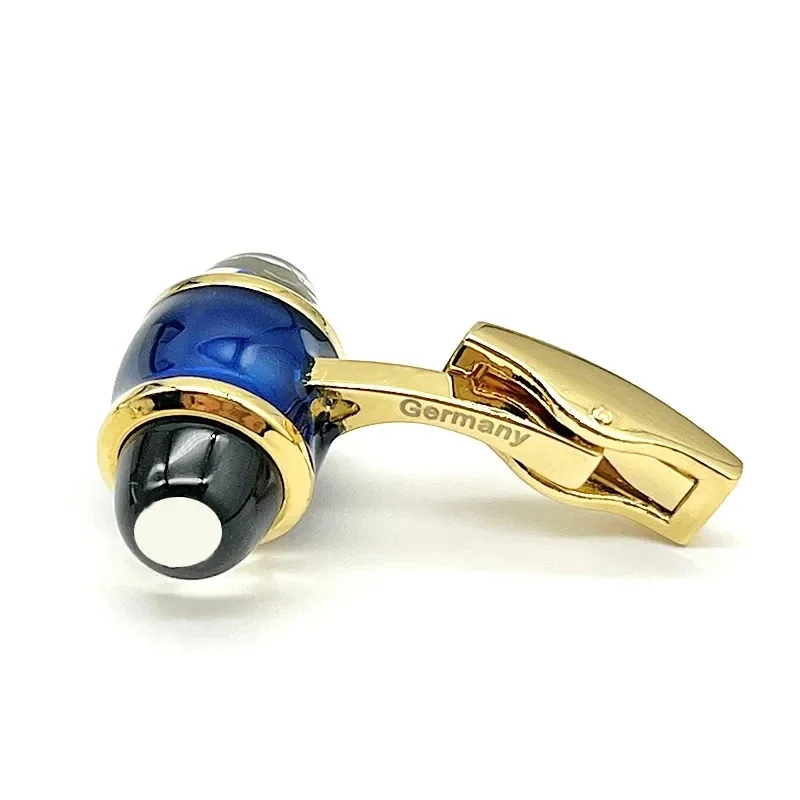 Luxury MB Blue Round Crystal Head & S.Walker Classic Design Cuff Link With White Star Big Size Cufflinks Button Box Set