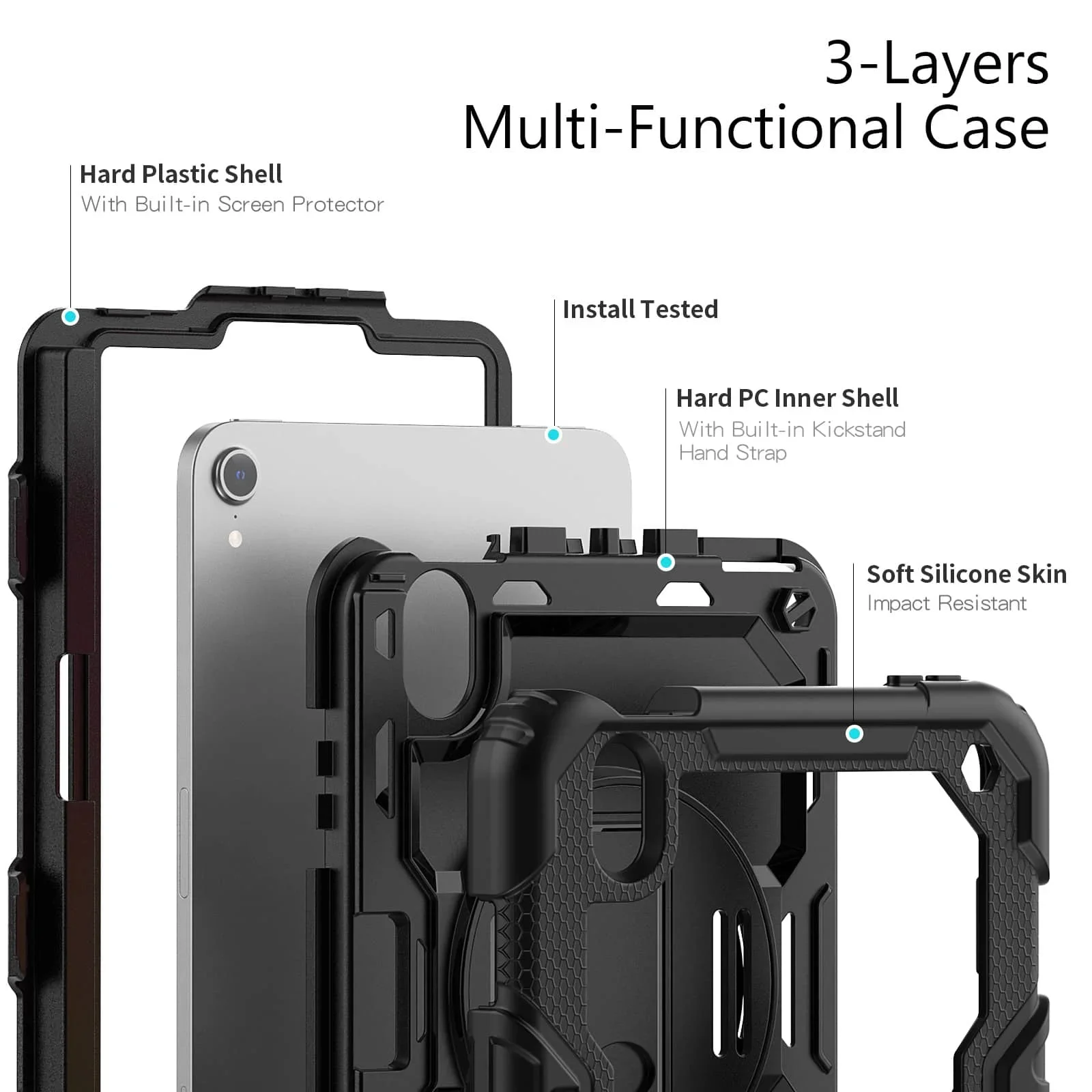 Shockproof Kids iPad Mini Case with Screen Protector, Pencil Holder & 360° Rotating Hand Strap