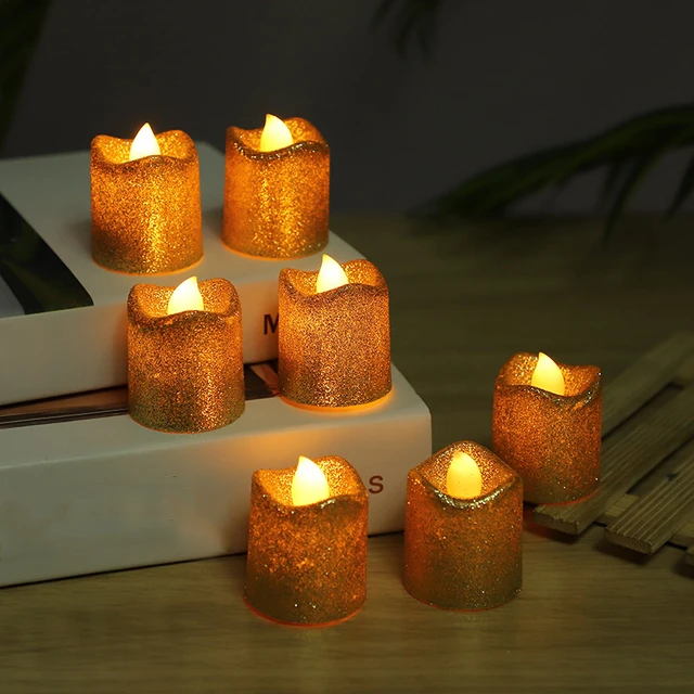 Bougies LED scintillantes sans flamme, 12 pièces, poudre d'or