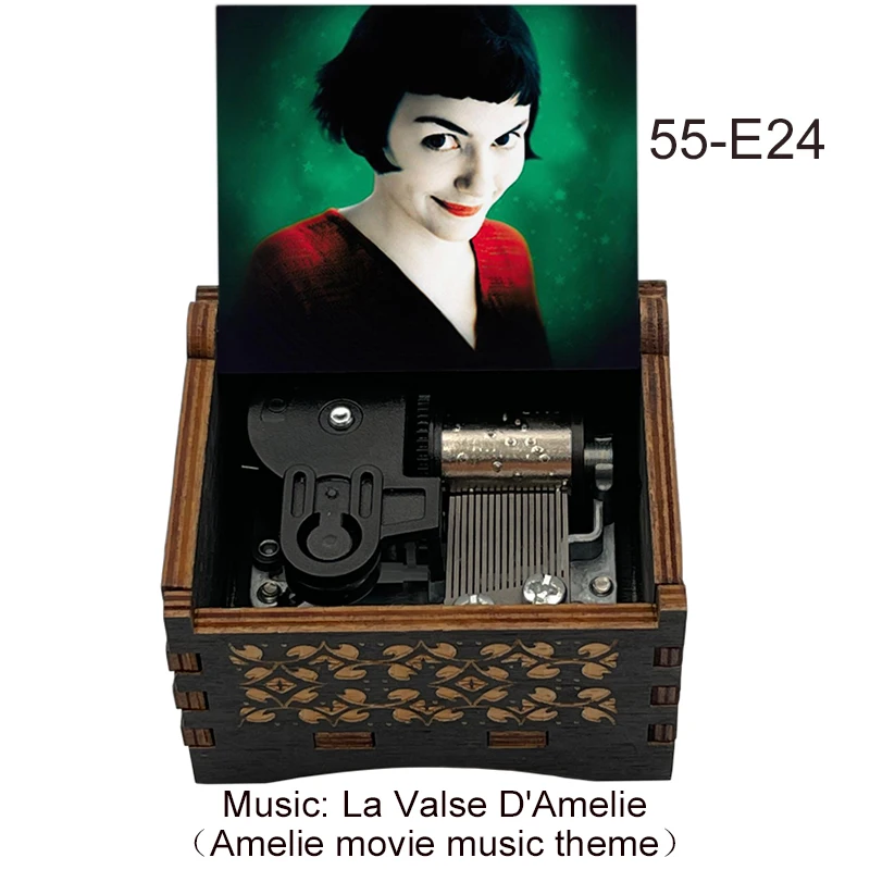 Amelie Color Print Wood Music Box Melody La Valse D'Amelie Clockwork Type Movement New Year Mascot Gift Home Decoration Ornament