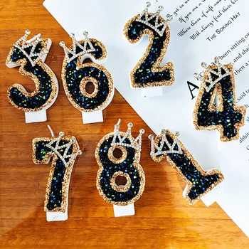 반짝이는 케이크 생일 양초, 크라운 금속 분말, 생일 케이크 번호, 대형 케이크 양초