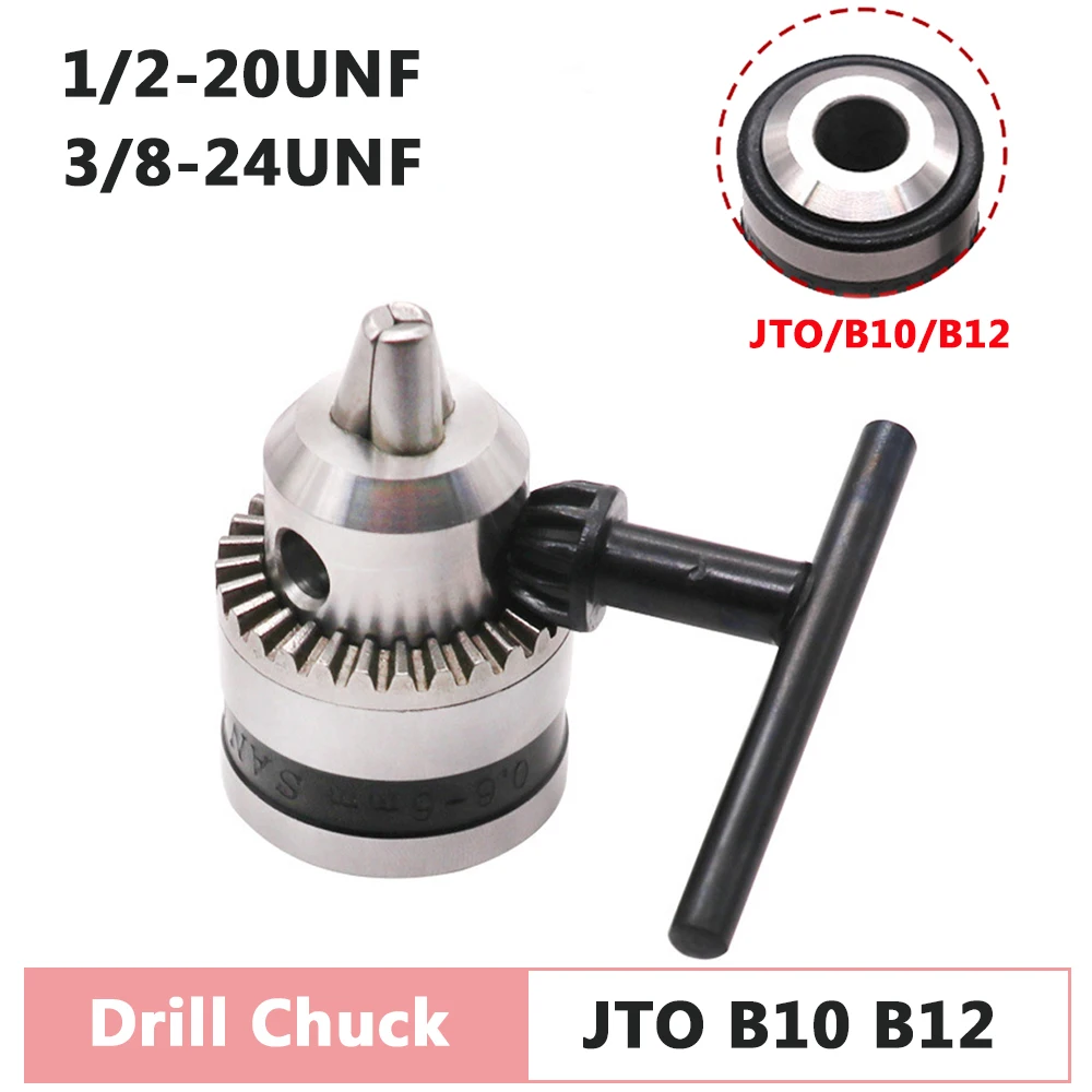 0.3-10mm JTO B10 B12 Drill Chuck with 1/2'' 3/8'' Chuck Inner Hole Diameter and Key Wrench for Electric Drill Tools Accessories