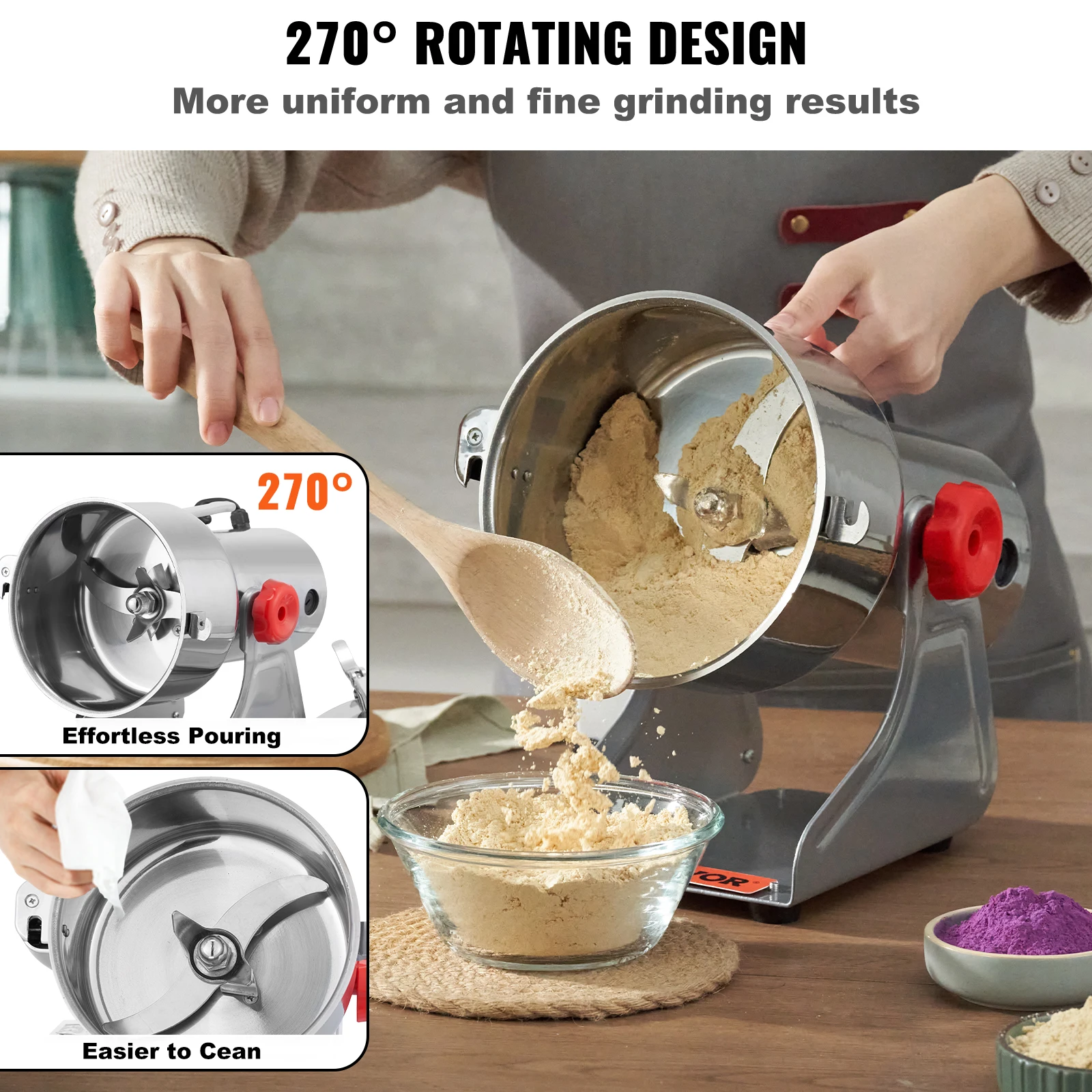 VEVOR 1/2.5KG Commercial Electric Swing Type Grain Mill Grinder,Stainless Steel Pulverizer Powder Machine, for Dry Herbs Grains 6