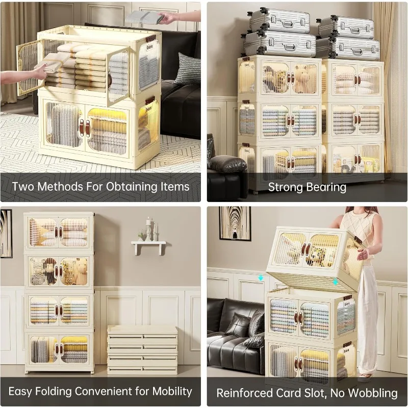 Plastic Storage Bin Stackable Cabinet with Lids and Wheels, 112QT/28Gal Foldable Storage Cabinet, Storage Organizer, Fold 4