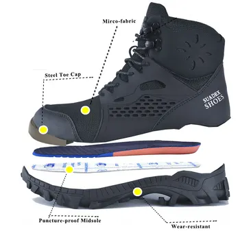 SUADEX S1 Safety Boots Men Work Shoes Anti-Smashing Steel Toe Work Safety Shoes Male Female Boots Anti-slippery EUR Size 37-48 2