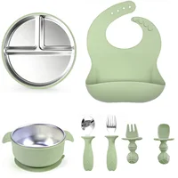 7-Pack Stainless Steel Cutlery Tray Baby Feeding Tray Removable Suction BPA Free Silicone Training Spoon Baby Newborn Supplies