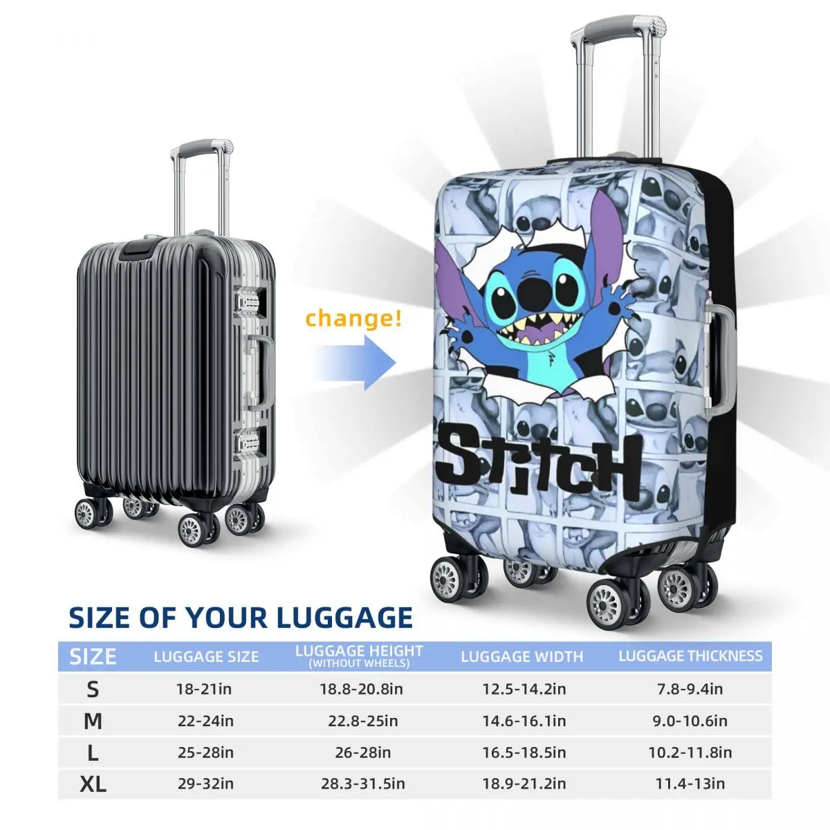 Stitch Funny Suitcase Cover for Cruise Trip Protection Flight Practical Luggage Supplies luggage cover