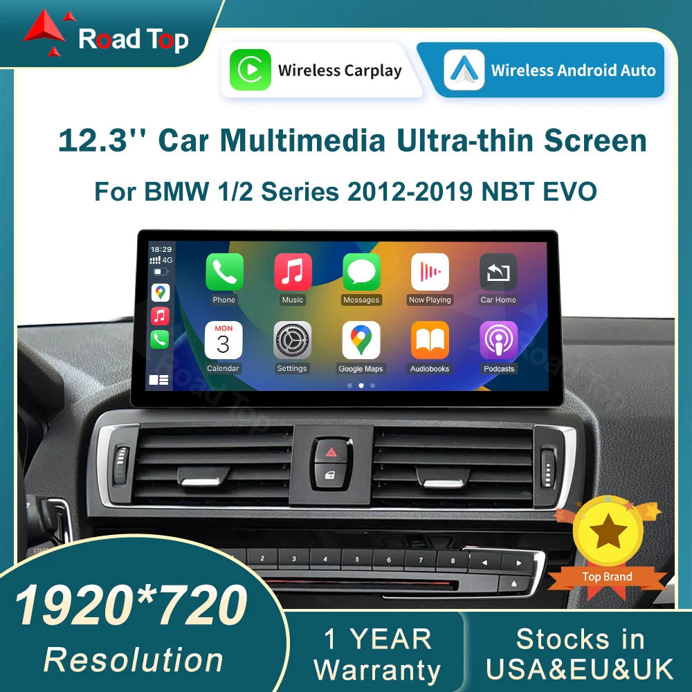 Pantalla multimedia Linux inalámbrica DE 12.3 RoadTop con CarPlay y Android Auto para BMW Serie 1 2 F20 F21 F22 F23 F45 F46 2012-2018 1
