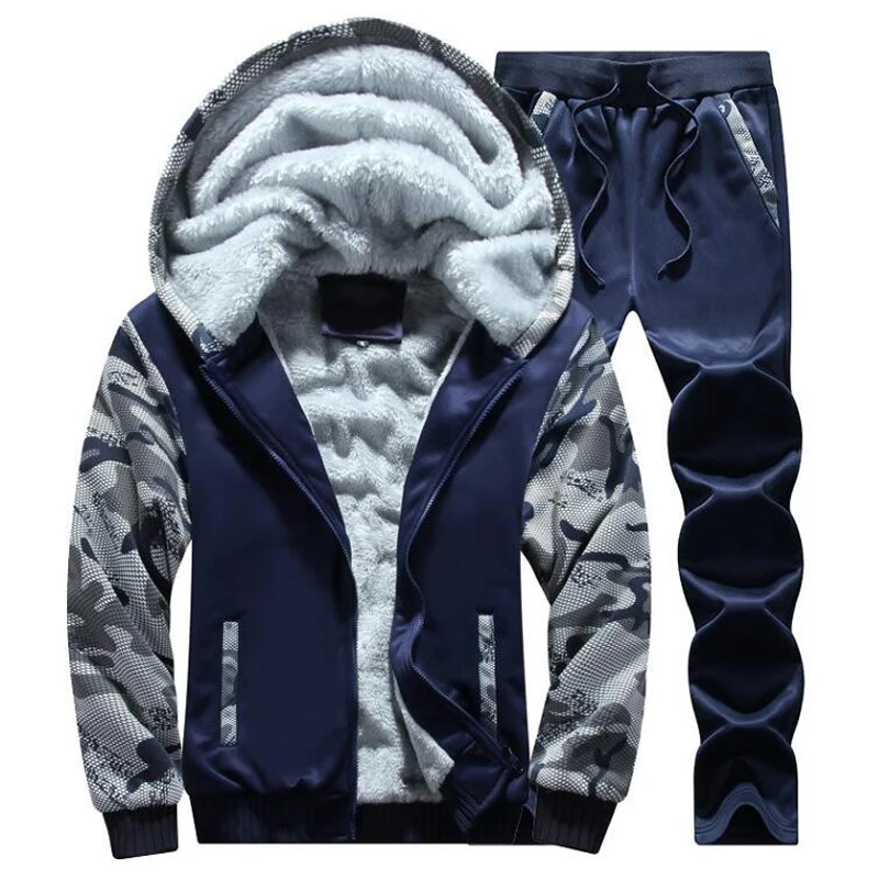 

Men's Tracksuit Fashion Winter Mens Warm Fleece Track Suits 2 Pieces Hoodie+Pants Set Brand Thicken Clothing Plus Size 6XL