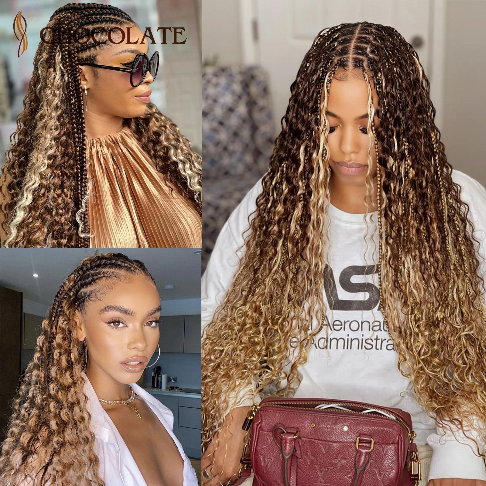 Human Braiding Hair Highlight 4/27 Color Deep Wave Bulk Curly Human Hair For Boho Braids 100% Unprocessed Brazilian