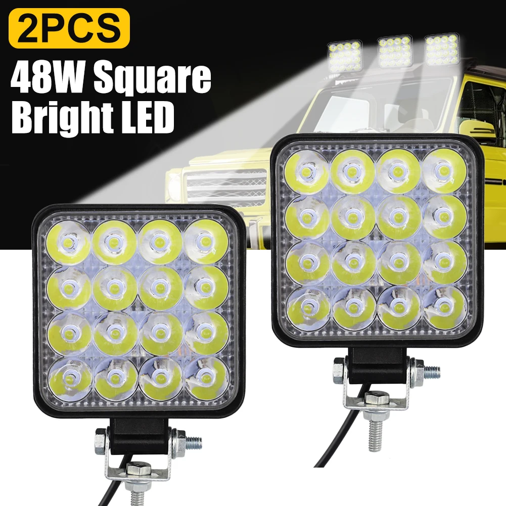 

New 2Pcs 48W Square Bright LED Spotlight Work Light Car SUV Truck Driving Fog Lamp for Car Repairing Camping Backpacking Fishing