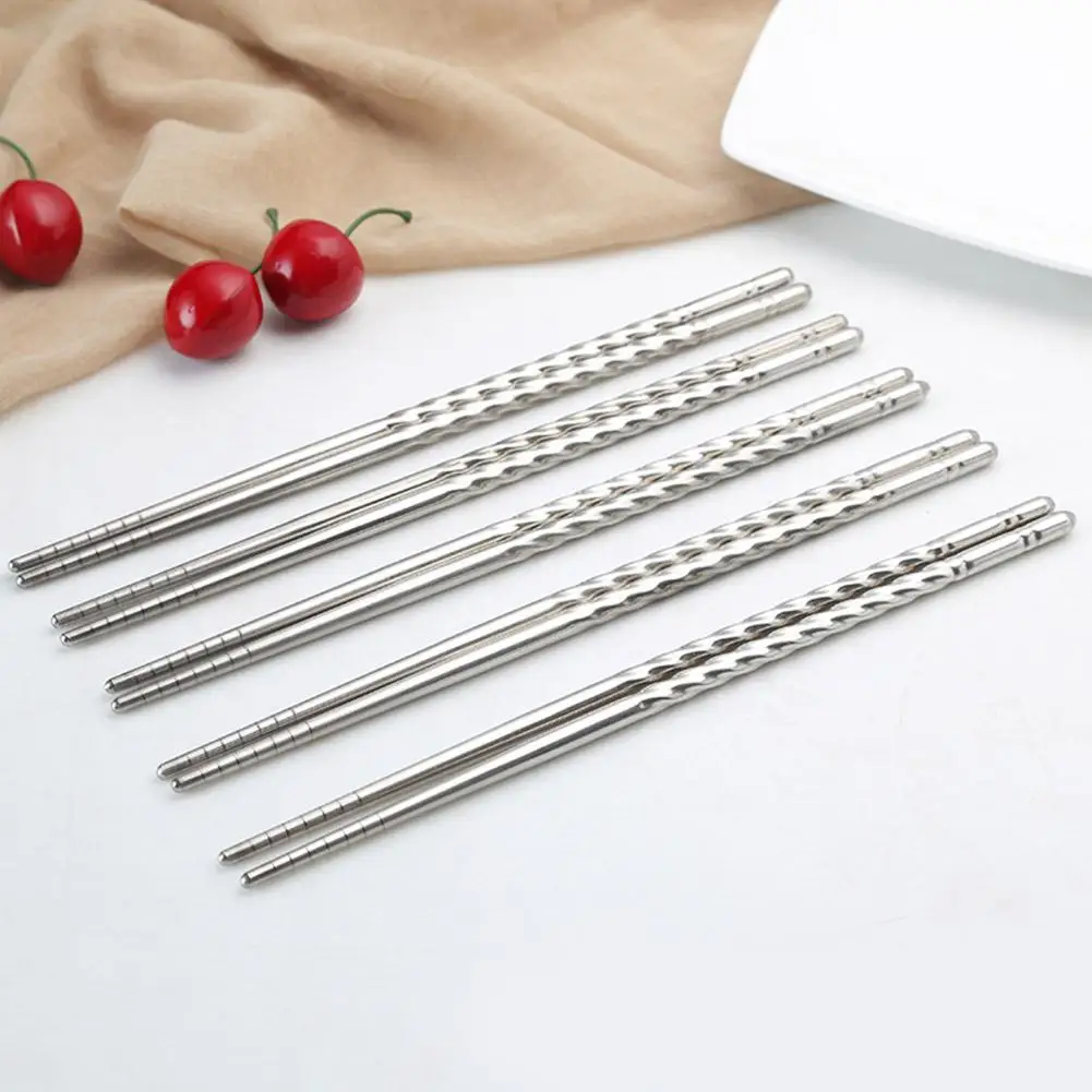 

22.5 Cm/8.86 In Kokovifyves Chopsticks 5 Pairs Metal Steel Chinese Stainless Chop Reusable Sticks Korean M7K1