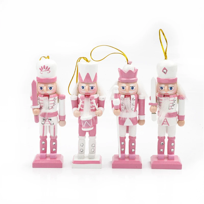 

Random 1pc 12cm Nutcracker Miniatures Pink Series Nutcracker Puppet Ornaments Desktop Decor Cartoons Walnuts Soldiers Band Dolls