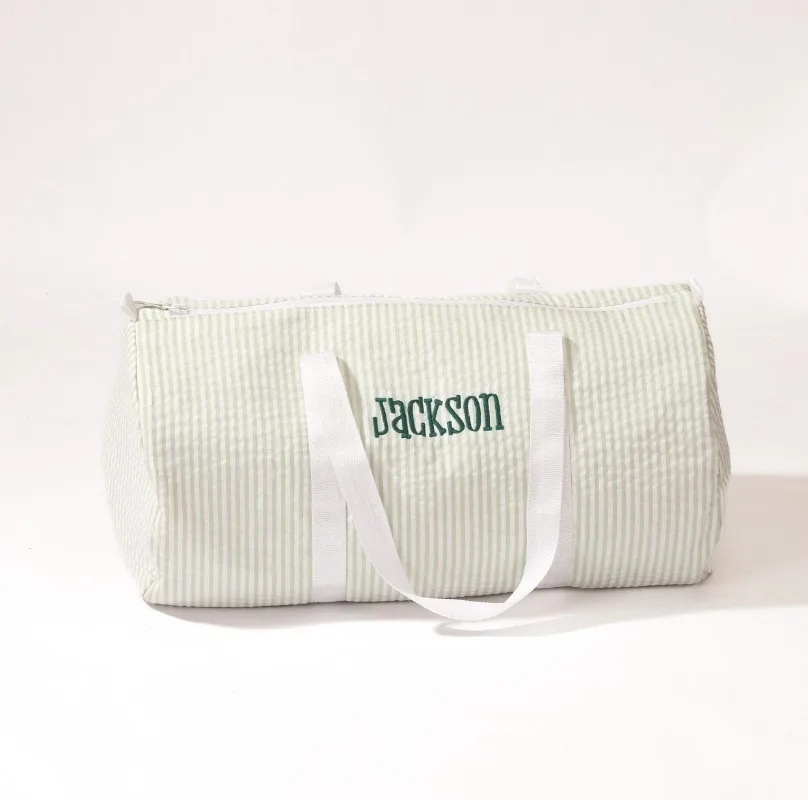 Personalized Baby Diaper Duffle Bag Custom Name Monogram Seersucker Travel Kids Dance Bag Toddler Child Birthdays Gi
