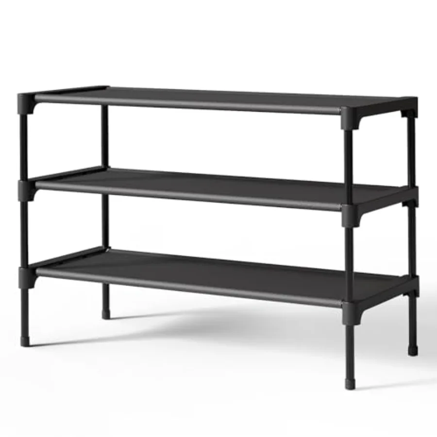 Shoe Rack - Non-Woven Shoe Rack Shelf Shoe Organizer for Closet Entryway Garage and Corridor Stackable Shoe Shelves 27.5" Wide