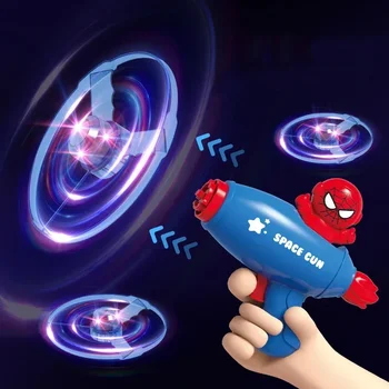 Anime Figure Gyro Launcher Space Gun Spider-Man Bamboo Dragonfly Kids Toys with Light Outdoors Ejection Toy  Avengers Iron Man