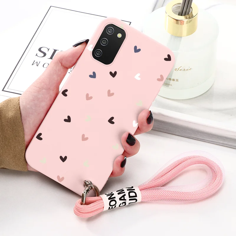 kawaii phone case samsung Case On For Samsung Galaxy A02s A 02 S Cover 6.5" Dinosaur Coque For Samsung GalaxyA02S Leopard Flower Short Lanyard Shell Capa silicone case for samsung