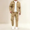 New style European-American men's spring-autumn workwear set - loose straight-jacket pure color set