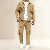 New style European-American men's spring-autumn workwear set - loose straight-jacket pure color set