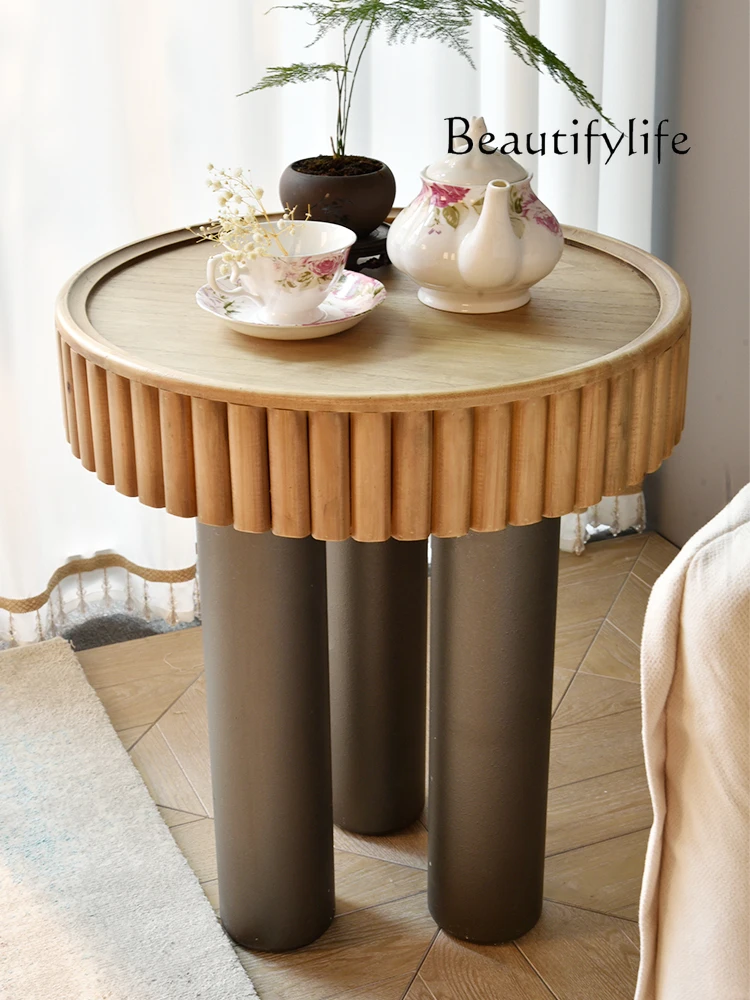 

Home Coffee Table Combination Wrought Iron Solid Wood round Tea Table Balcony Small Tea Table Creative Table-Console